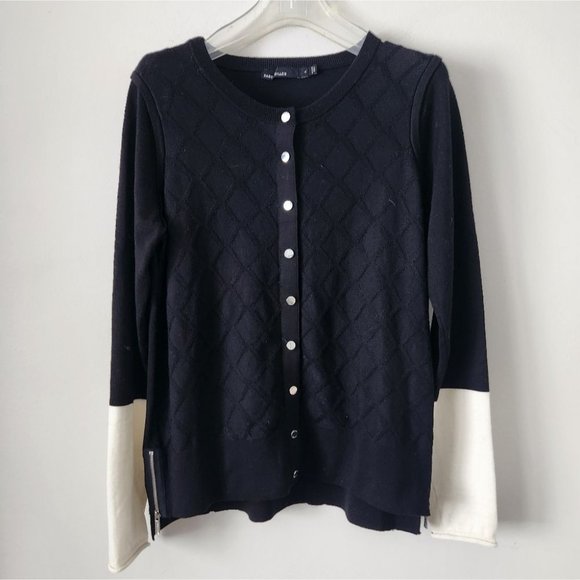 KAREN MILLEN | Wool cardigan black cream sz 4 - Picture 1 of 7